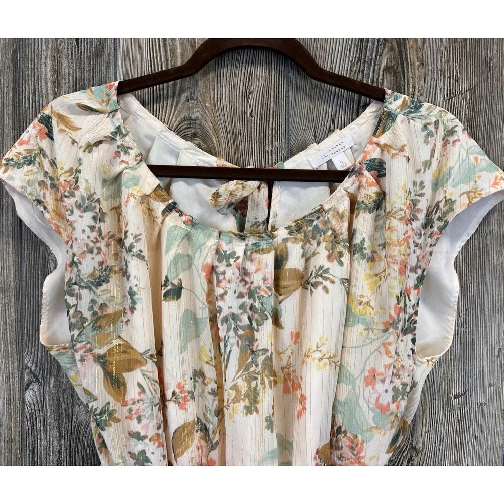 LC Lauren Conrad Cream Floral Tie-Waist Dress - Picture 3 of 14